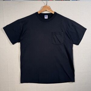 VTG 90s Russell Athletic Blank Black USA Single Stitch Nu-Blend T-Shirt Sz M